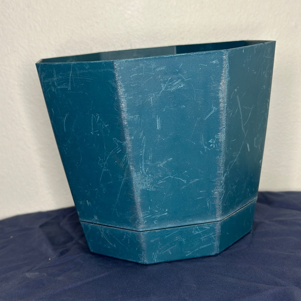 Distressed Blue Hexagon Planter with Drainage Hole